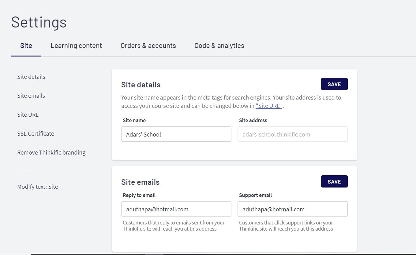 Thinkific Course Settings